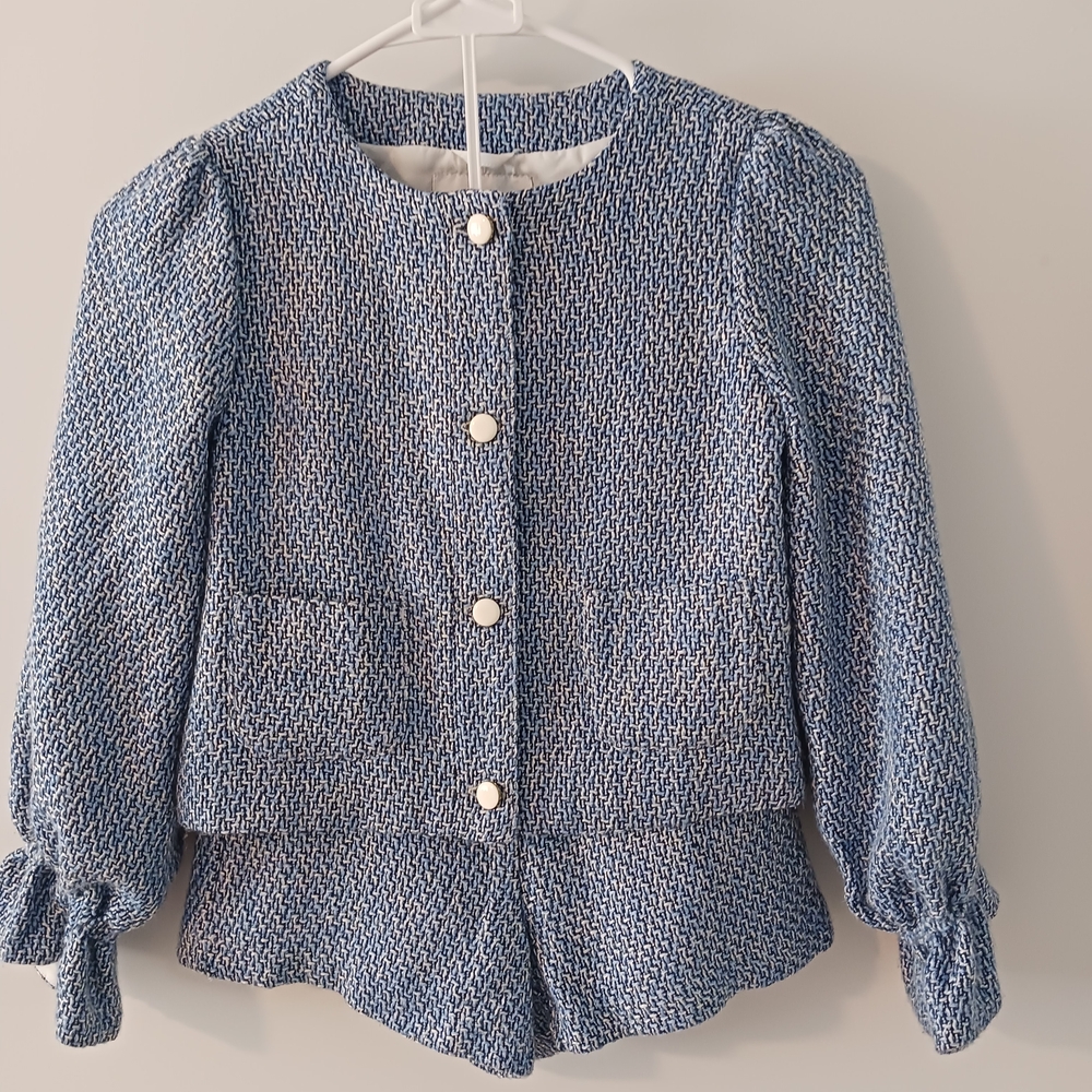 Janie and Jack Blue White Tweed Matching Set